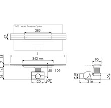 Technický výkres podlahovej vpuste s rozmermi