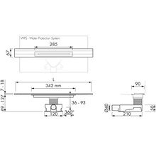 Technický nákres sprchového žľabu s rozmermi