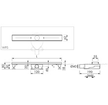 Technický nákres sprchového žľabu s rozmermi