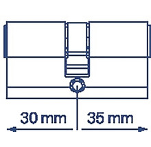 Nákres valcovej vložky zámku s rozmermi 30 mm a 35 mm