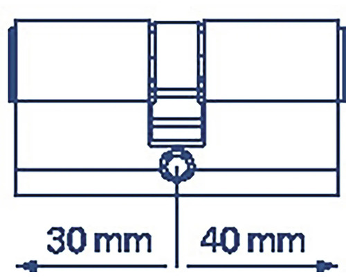 Ilustrácia cylindrického zámku s rozmermi 30 milimetrov a 40 milimetrov