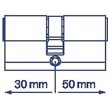 Nákres valcovej vložky zámku s rozmermi 30 mm a 50 mm.