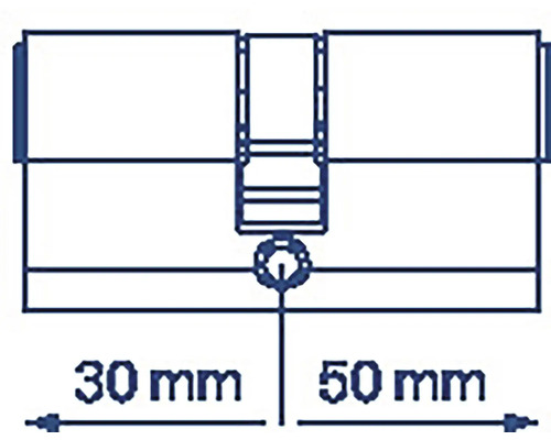 Nákres valcovej vložky zámku s rozmermi 30 mm a 50 mm.