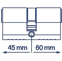 Technický nákres zámkovej vložky s rozmermi 45 mm a 60 mm