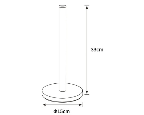 Držiak na papierové rolky s rozmermi 33 centimetrov výška a 15 centimetrov priemer