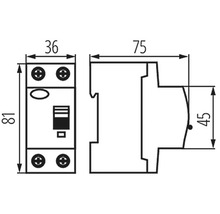 Technický nákres prúdového chrániča s rozmermi