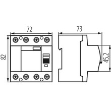 Technický nákres prúdového chrániča s rozmermi.