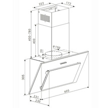 Technický výkres odsávača pár s rozmermi.