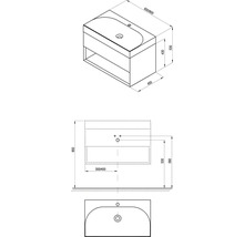 Technický nákres skrinky pod umývadlo s rozmermi