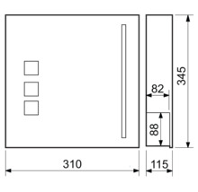 Technický nákres zrkadlovej skrinky s rozmermi