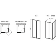 Nákres sprchovacieho kúta SRV2-S v rôznych konfiguráciách