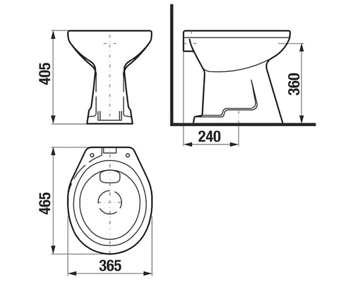 Technický nákres stojaceho WC s rozmermi