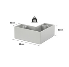 Rohová noha s rozmermi 60 mm x 25 mm a nosnosťou 150 kilogramov.