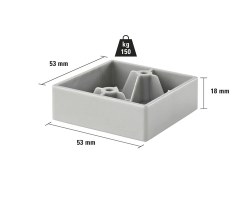 Plastový klzák na nábytok, nosnosť do 150 kilogramov, s rozmermi 53 x 53 x 18 milimetrov