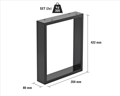 Kovová noha stola, sada dvoch kusov, maximálna nosnosť 300 kilogramov, výška 422 milimetrov