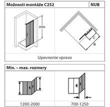 Možnosti montáže C252 a rozmery sprchovacieho kúta