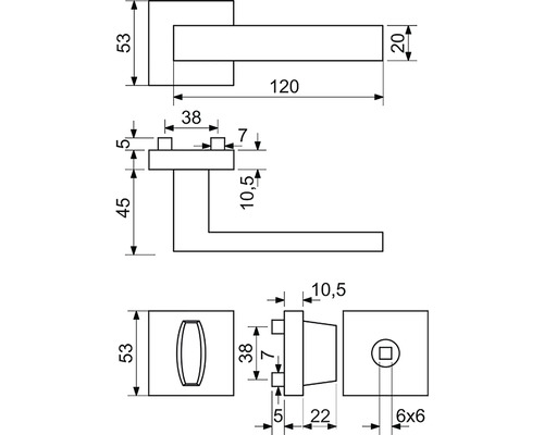 Technický výkres kľučky s rozmermi