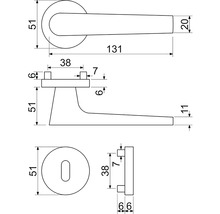 Technický nákres kľučky dverí s rozmermi
