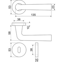 Technický výkres kľučky na dvere s rozmermi