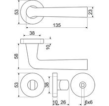 Technický výkres kľučky dverí s rozmermi