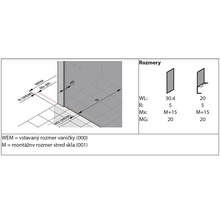 Technický nákres sprchovacieho kúta s rozmermi