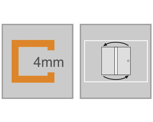 Informácie o produkte s hrúbkou materiálu 4 milimetre a otočnými dverami