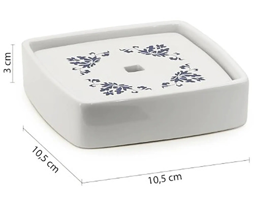Štvorcová miska na mydlo s kvetinovým dekorom, rozmery 10,5 x 10,5 x 3 cm