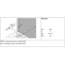 Rozmerový nákres sprchovacieho kúta s rozmermi