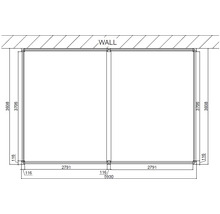 Technický nákres sprchovacieho kúta s rozmermi