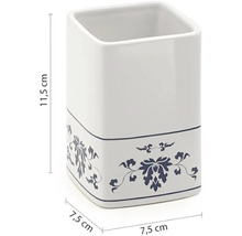 Štvorcový pohár na zubné kefky z keramiky s kvetinovým vzorom, výška 11,5 cm