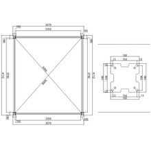 Technický nákres obdĺžnikového pavilónu s rozmermi