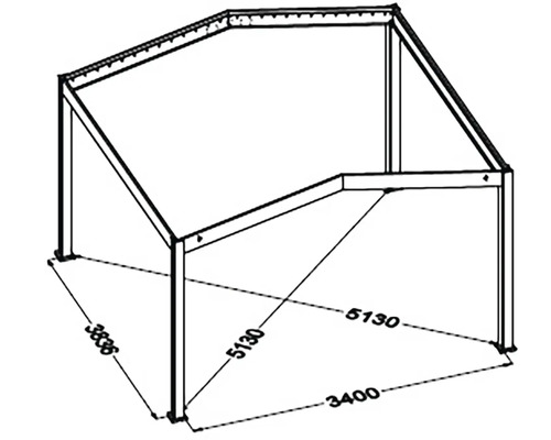 Nákres zastrešenia terasy s rozmermi