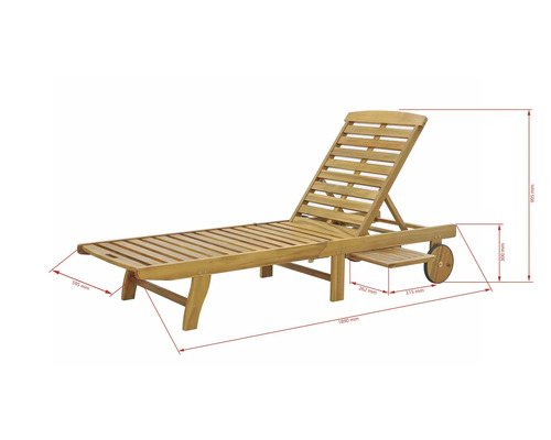 Drevené ležadlo s kolieskami a nastaviteľným operadlom s rozmermi