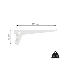 Konzola police s rozmermi 200 mm x 72 mm a nosnosťou 60 kg.