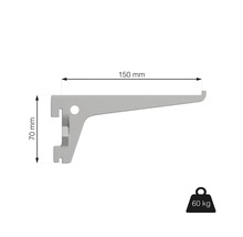 Policová konzola s rozmermi 150 mm x 70 mm a nosnosťou 60 kg.