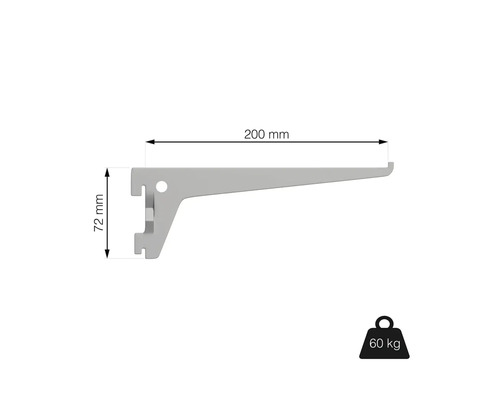 Držiak police s rozmermi 200 mm x 72 mm a nosnosťou 60 kg