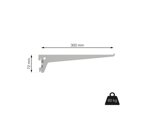 Policový nosník s rozmermi 300 mm x 72 mm a nosnosťou 60 kg