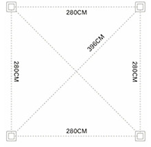 Štvorcové rozmery 280 cm s diagonálnymi rozmermi 396 cm