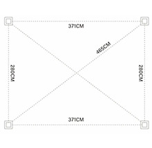 Diagram s rozmermi 280 cm, 371 cm a 465 cm