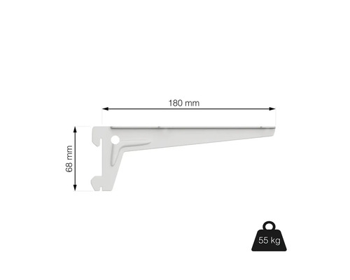 Konzola police s rozmermi 180 mm a 68 mm, nosnosť 55 kg
