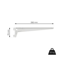 Držiak police s rozmermi 280 mm x 70 mm a nosnosťou 55 kg.