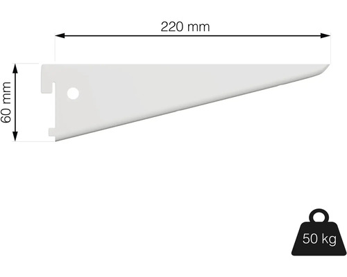Polica s rozmermi 220 mm x 60 mm a nosnosťou 50 kg.