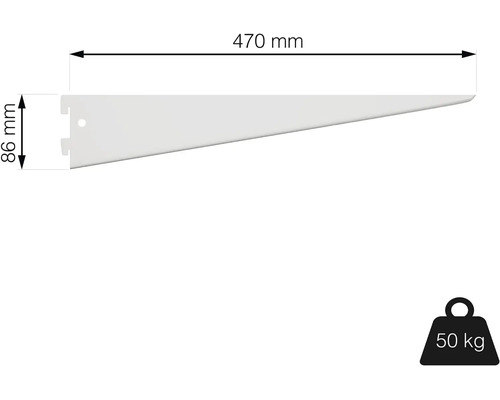 Policová konzola s rozmermi 470 mm a 86 mm, nosnosť 50 kg
