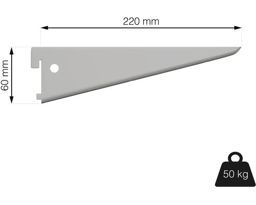Držiak police s rozmermi 60 mm x 220 mm a nosnosťou 50 kg