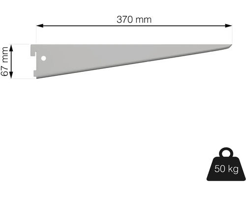 Držiak police s rozmermi 370 mm x 67 mm a nosnosťou 50 kg
