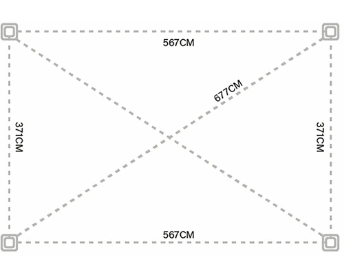 Rozmery obdĺžnikového pavilónu: 567 centimetrov krát 371 centimetrov
