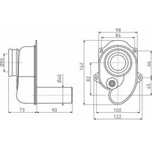 Technický nákres sifónu s rozmermi