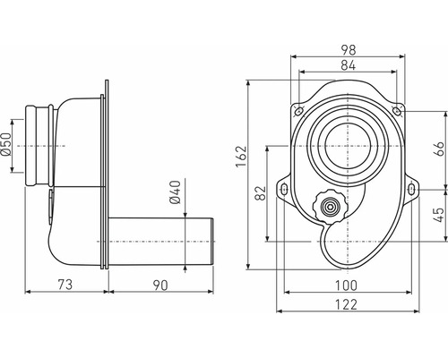 Technický nákres sifónu s rozmermi