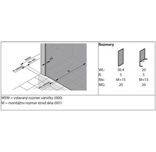 Rozmerový nákres sprchovacieho kúta s kótovaním