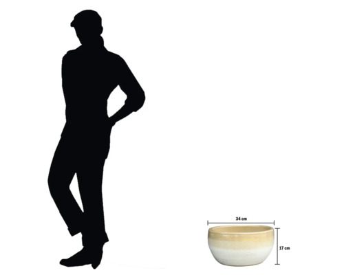 Dekoratívna kvetinová misa s priemerom 34 cm a výškou 17 cm.